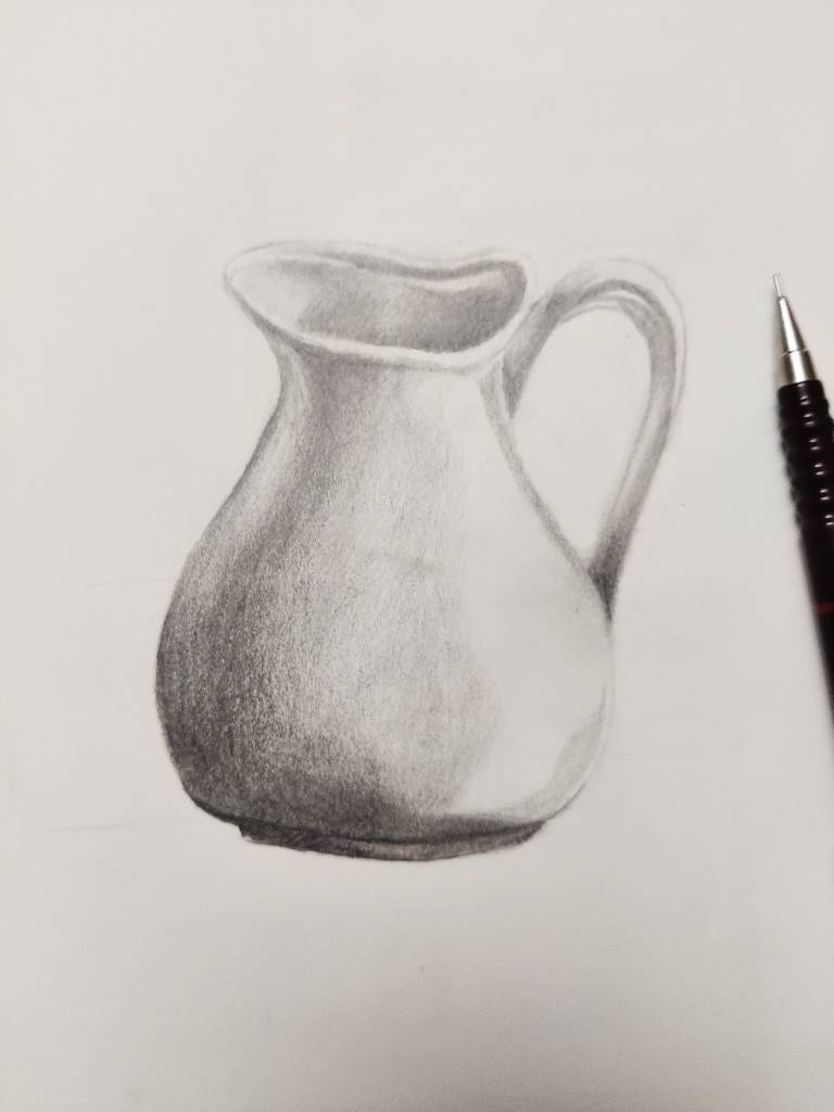 Dessin d'un pot de lait au crayon de papier