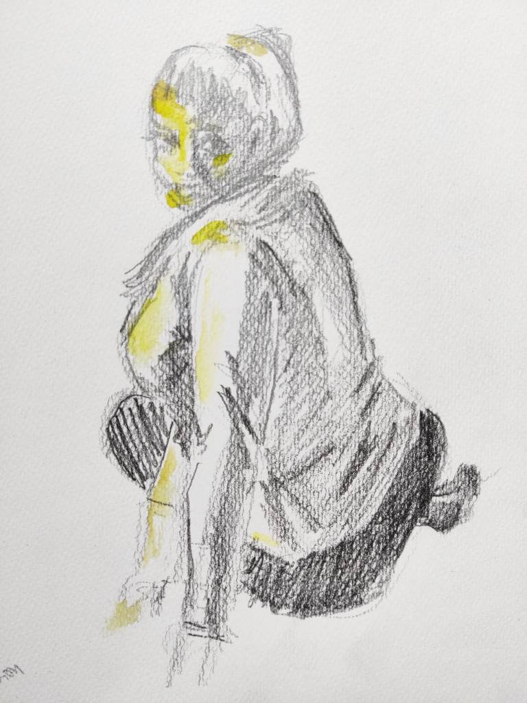 Croquis | Femme assise trois-quart dos