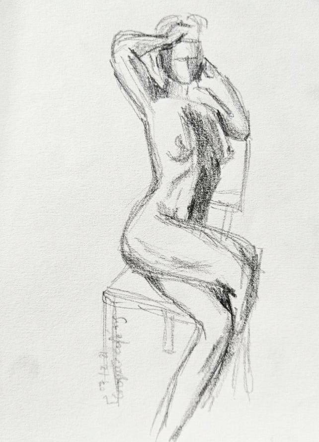 Croquis | femme assise, mine de plomb