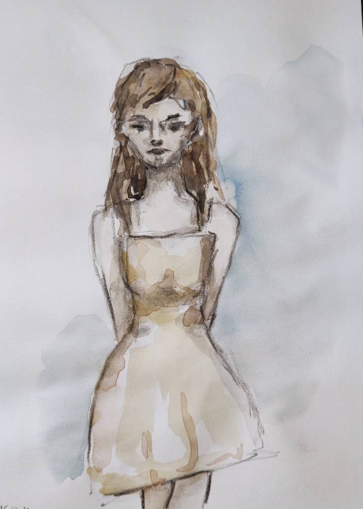 Croquis | jeune fille à robe jaune