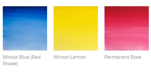 Winsor Blue (Red Shade), Winsor Lemon, Permanent Rose